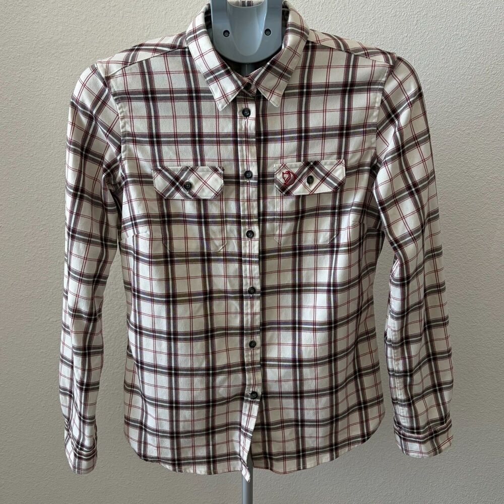 Fjallraven Fjallglim Stretch Shirt‎ Womens Sz SM Flannel Long Sleeve Button Down